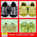 Wholesale high quality sweet color bow shoes and tassels sandals baby leather moccasins